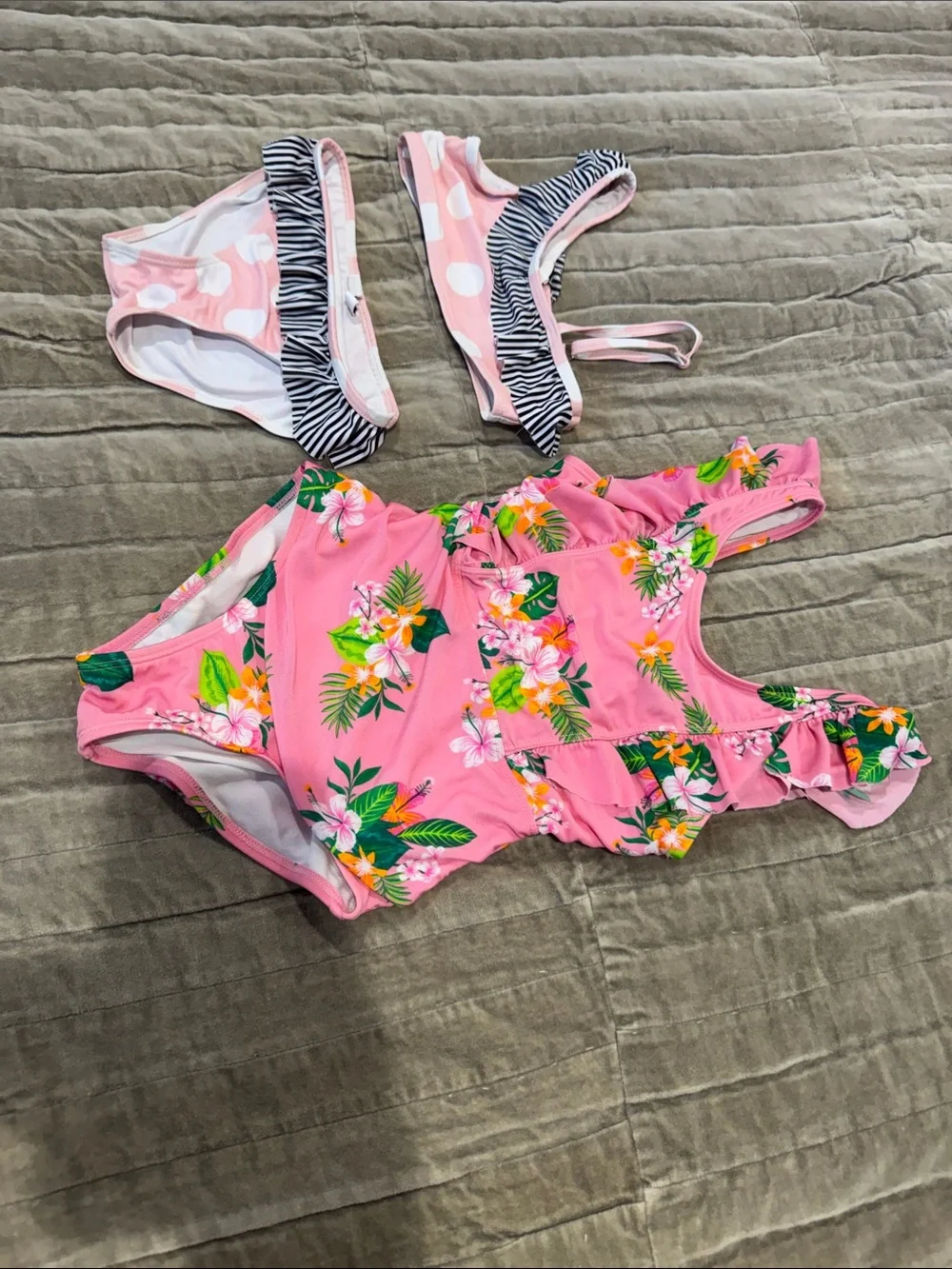 Cat & Jack Pink Floral One-Piece and Striped Bikini Set